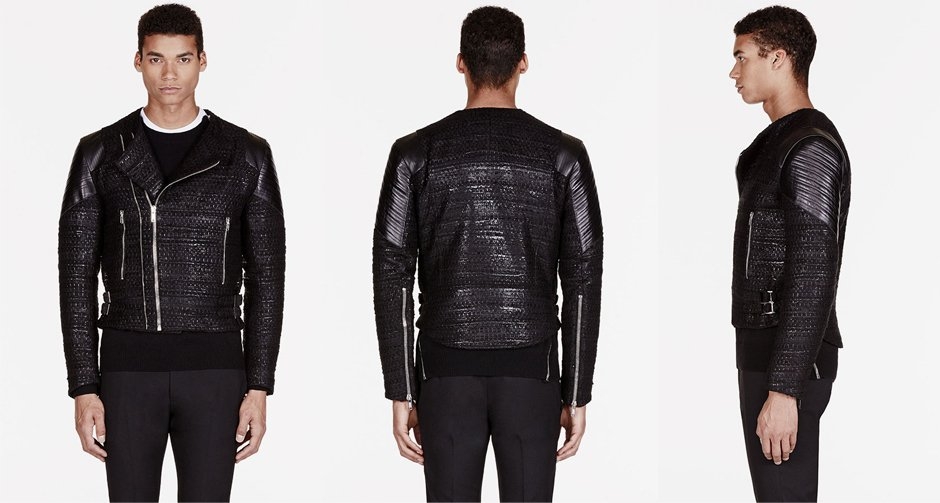 Givenchy Black Tweed Leather Biker Jacke