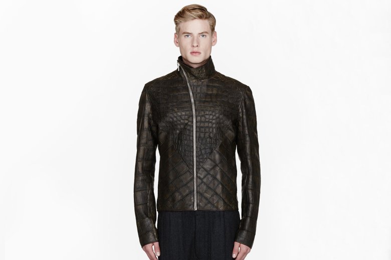 Rick Owens Olive Wild Alligator Leather Hun Jacket