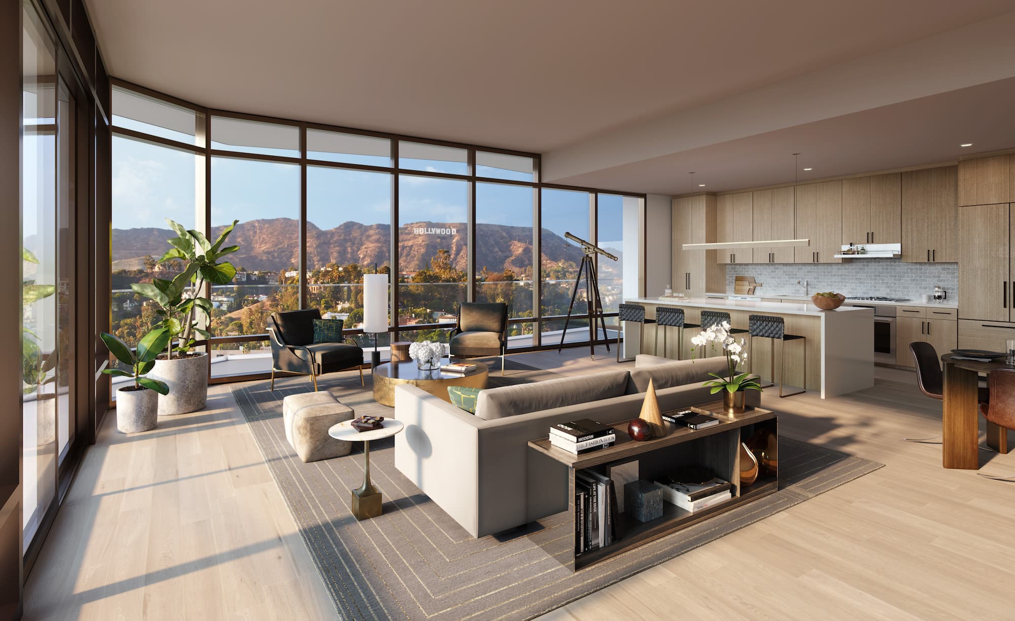 Argyle House view of Hollywood Sign from living room