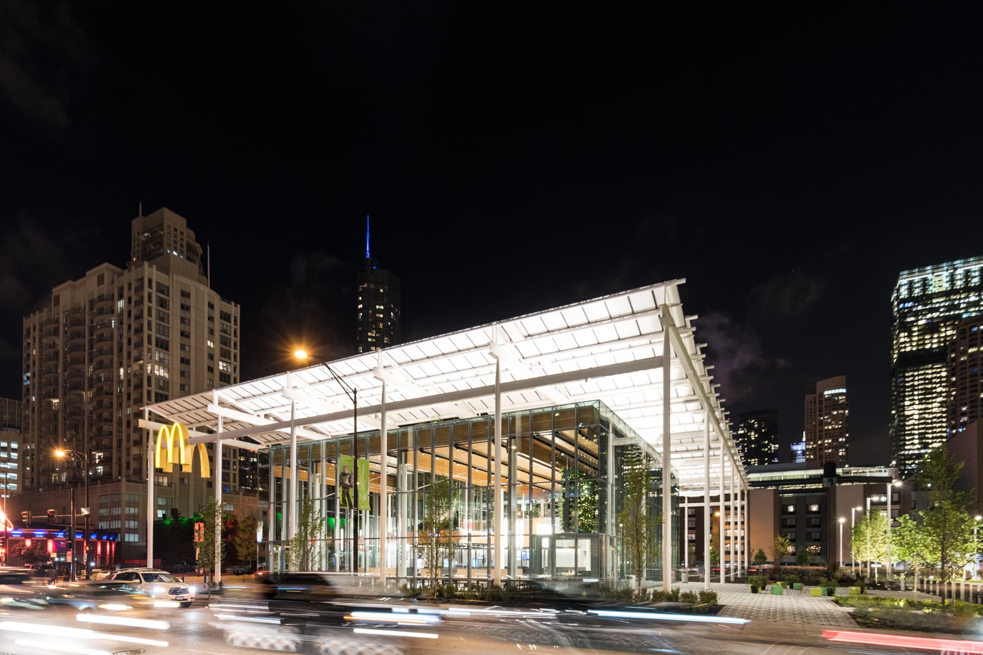 McDonalds Flagship Store Exterior at night